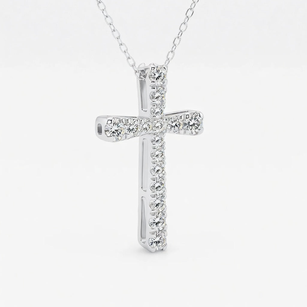14K White Gold French Pavé Cross Lab-Grown Diamond Pendant (2.00 CTW – D–F / VS1–VS2)