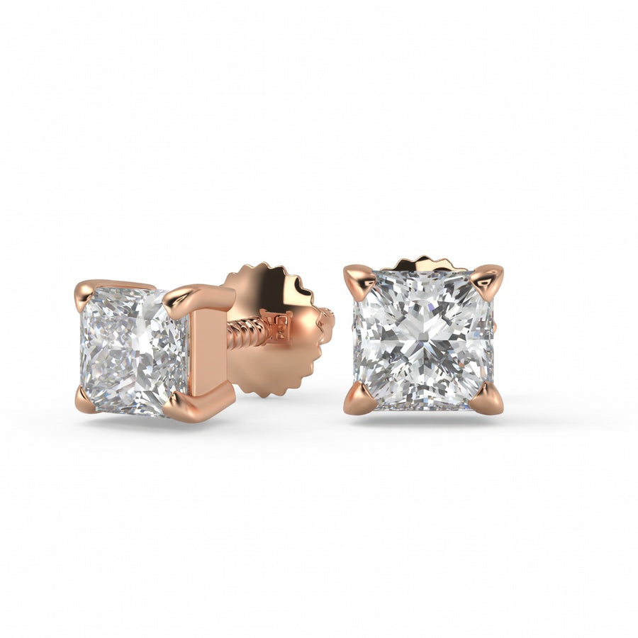 3.5 Ct Princess Cut Basket Stud Diamond Earrings VS1 D Screw Back