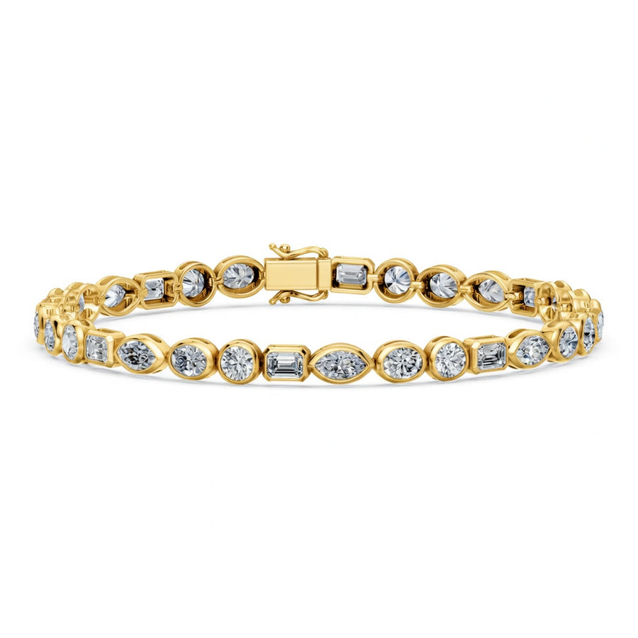 7.06 Carat Oval Emerald Round Cut Diamond Tennis Bracelet VS1 D F White Gold 14k
