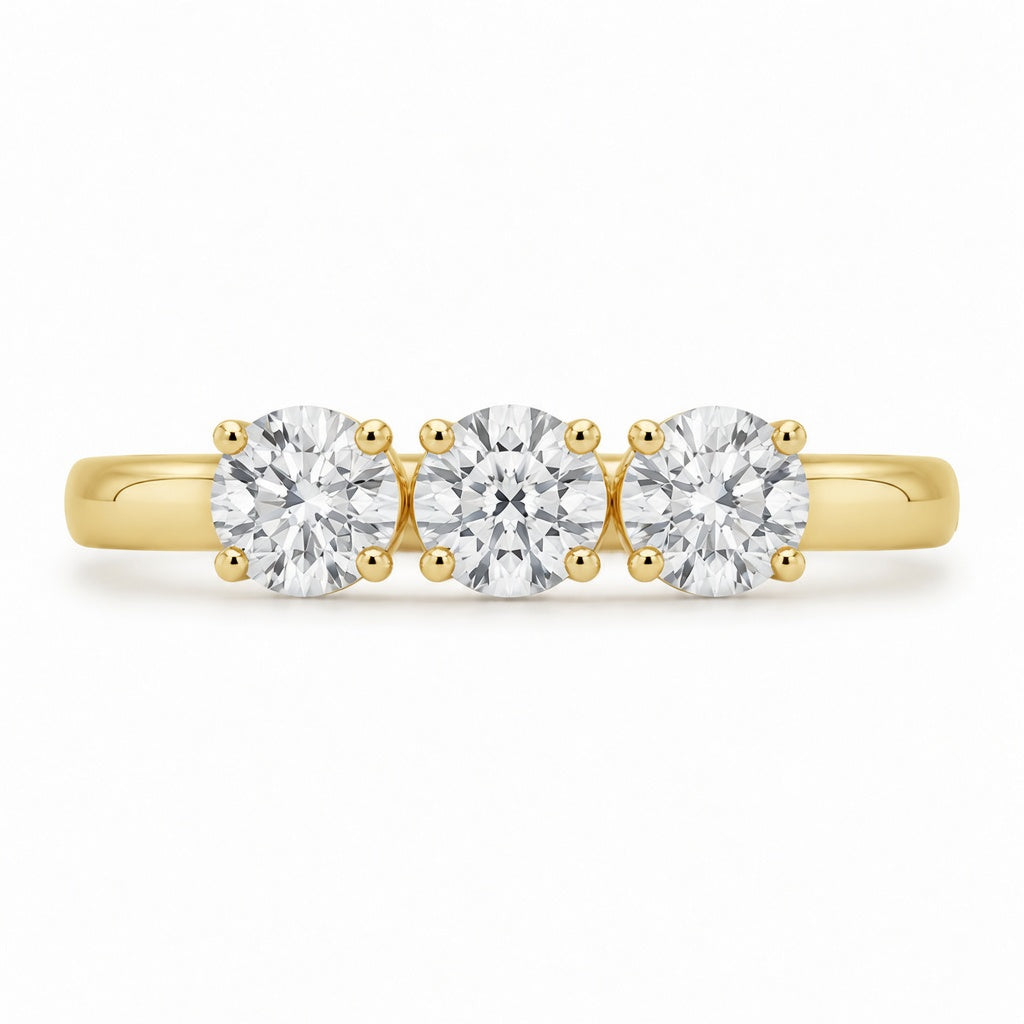 1.00 CT Round Cut Lab-Grown Diamond Three-Stone Engagement Ring in 14K White Gold – Minimalist Trilogy Anniversary Design