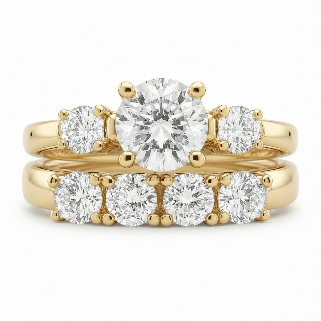 1.00 CT Round Lab-Grown Diamond 2PCS Bridal Set in 14K White Gold – Antique Matching Wedding Band Design