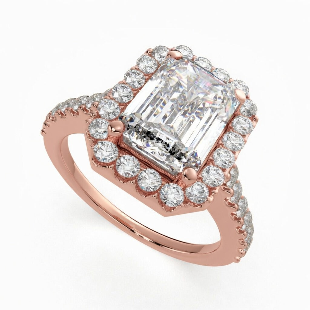 Bianca 3.5 Carat Emerald Cut Halo Pave Engagement Ring