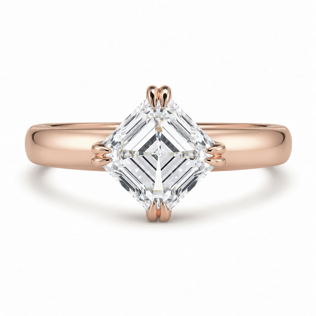 2.00 CT Asscher Cut Lab-Grown Diamond Solitaire Engagement Ring in 14K White Gold – Double Claw Prong Step Cut Design