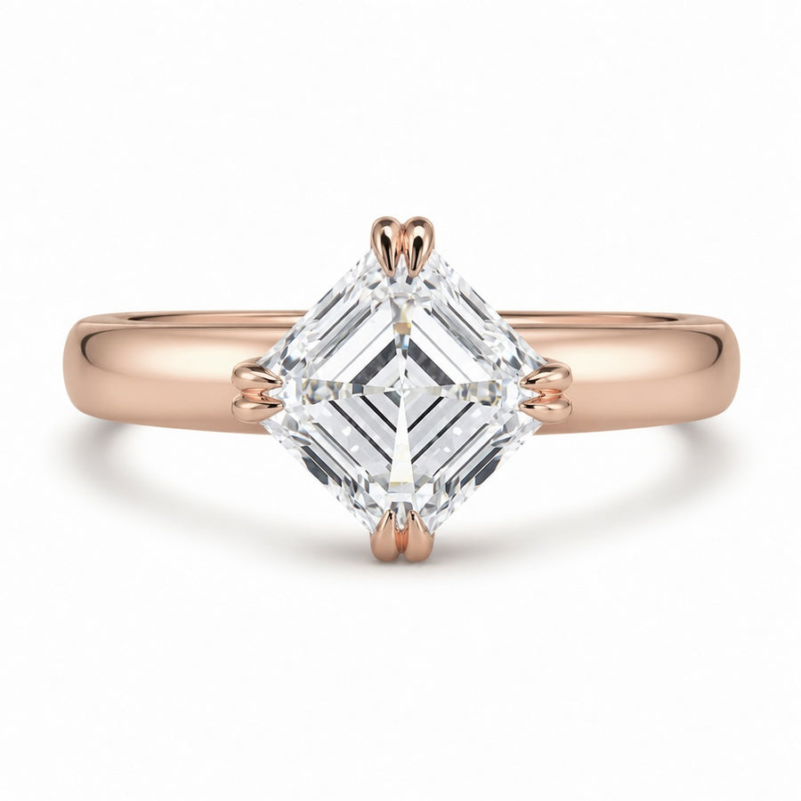 2.00 CT Asscher Cut Lab-Grown Diamond Solitaire Engagement Ring in 14K White Gold – Double Claw Prong Step Cut Design