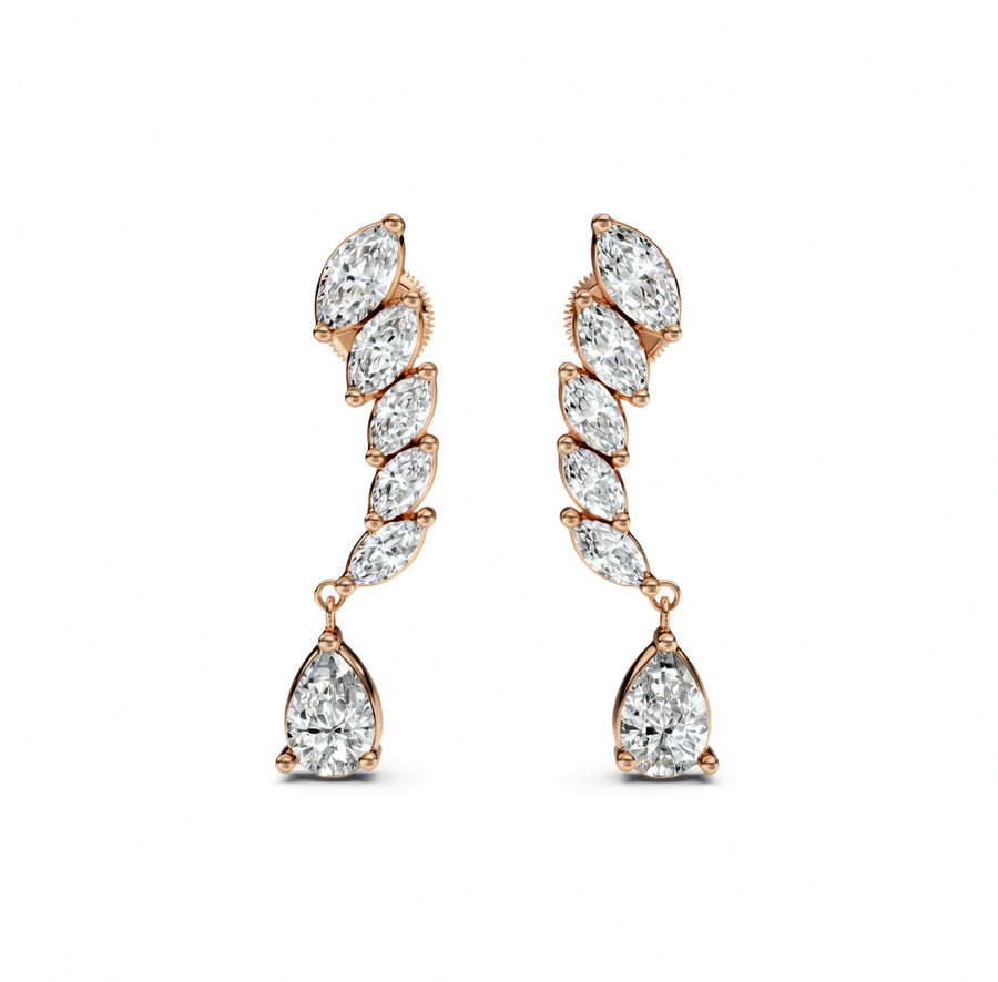 2.2 ct Marquise Pear Cut Dangle/Drop Prong Diamond Earrings VS1 D White Gold 14k