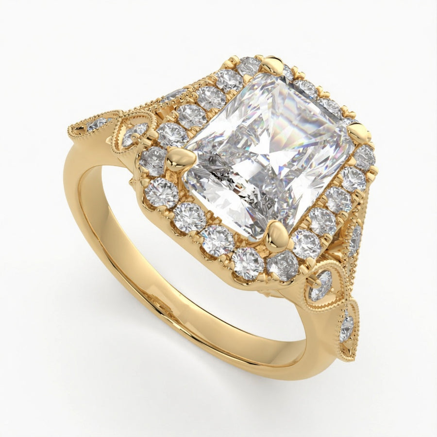 Ada 3.35 Carat Radiant Cut Halo Pave Engagement Ring