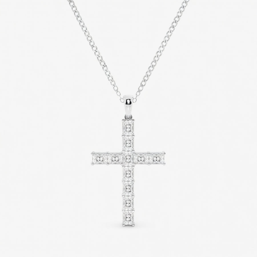14K White Gold Radiant-Cut Lab-Grown Diamond Cross Pendant (2.00 CTW – D–F / VS1–VS2)