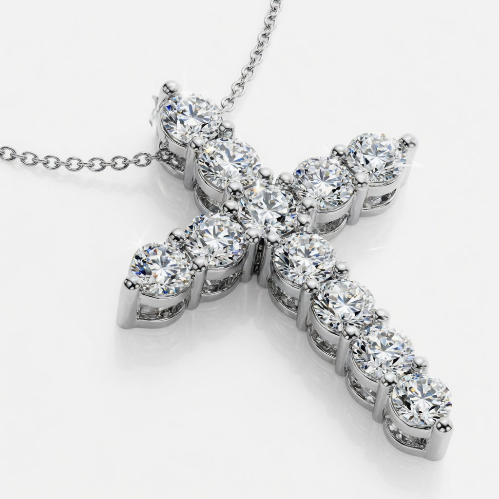 3.00 Carat Round Cut Lab-Grown Diamond Cross Pendant VS1 D-F 14K White Gold with Adjustable Chain