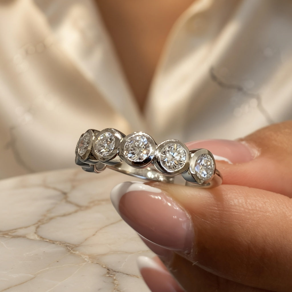 1.28 CT Lab-Grown Diamond Half Eternity Band in 14K White Gold (D–F / VS1–VS2)