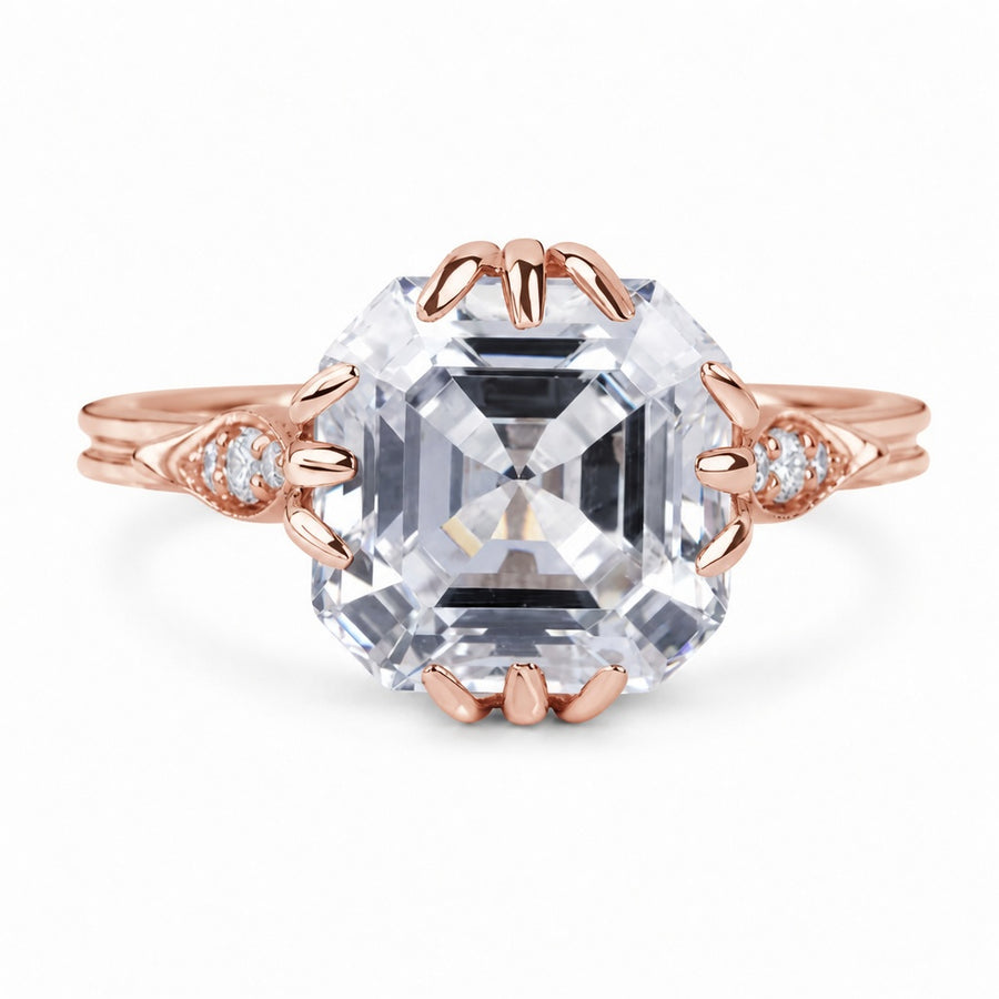 3.50 CT Asscher Cut Lab-Grown Diamond Solitaire Engagement Ring in 14K White Gold – Vintage Decorative Prong Design