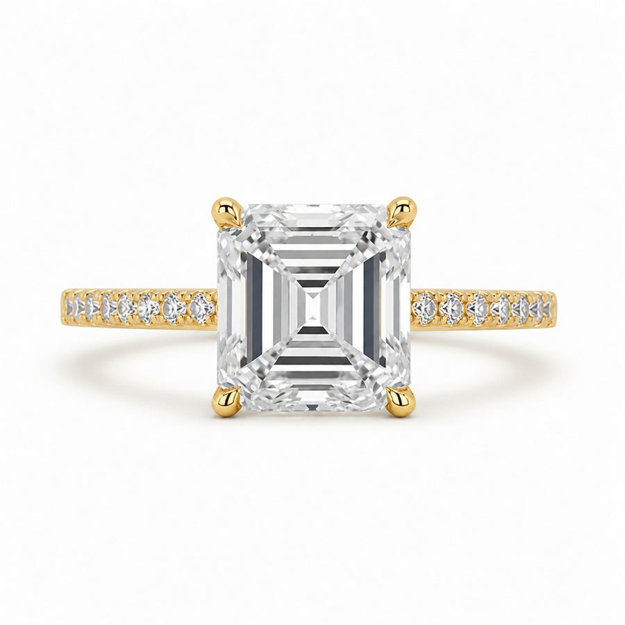4.00 CT Asscher Cut Lab-Grown Diamond Engagement Ring in 14K White Gold – Pavé Setting Square Diamond Design