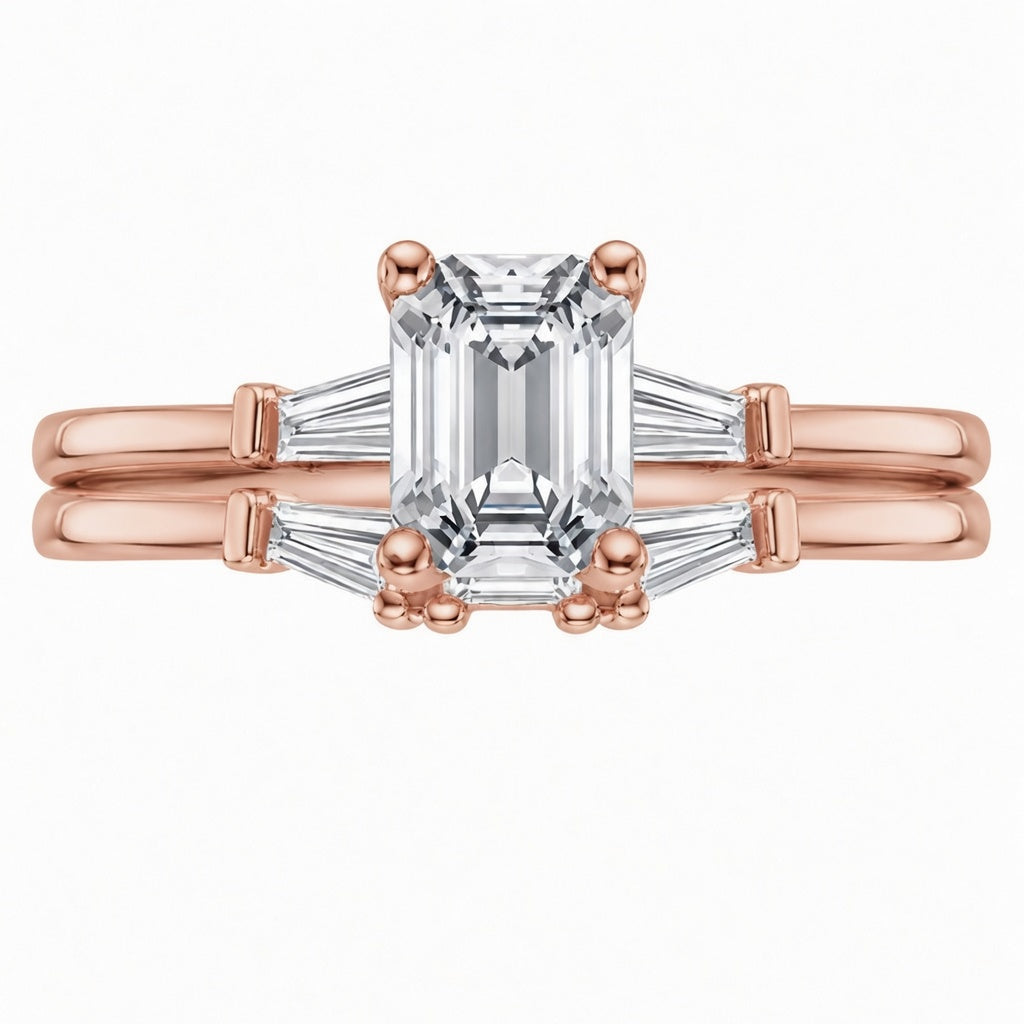 2.30 CT Tapered Baguette Lab-Grown Diamond 2PCS Bridal Set in 14K White Gold – Bar-Set Elegant Wedding Ring Design