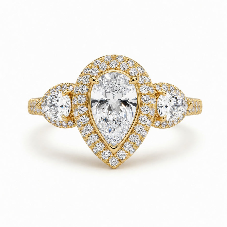 3.00 CT Pear Cut Lab-Grown Diamond Double Halo Engagement Ring in 14K White Gold