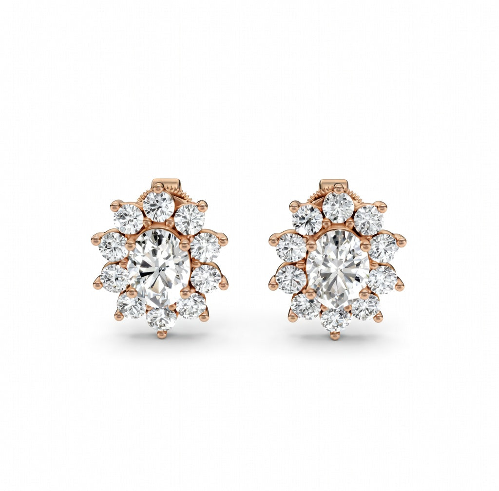 2.03 ct Round Cut Stud Cluster Butterfly Diamond Earrings VS1 D White Gold 14k