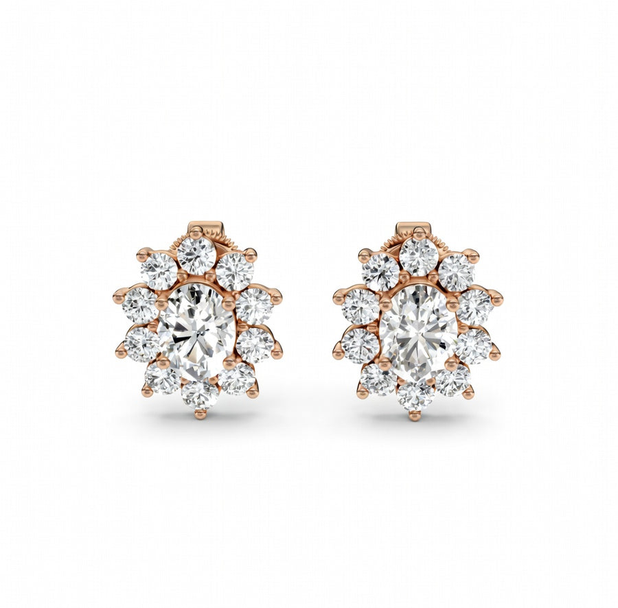 2.03 ct Round Cut Stud Cluster Butterfly Diamond Earrings VS1 D White Gold 14k