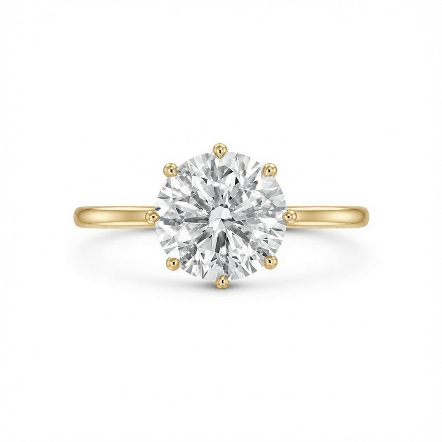2.50 CT Round Lab-Grown Diamond Hidden Halo Engagement Ring in 14K White Gold – Six-Claw Solitaire Design