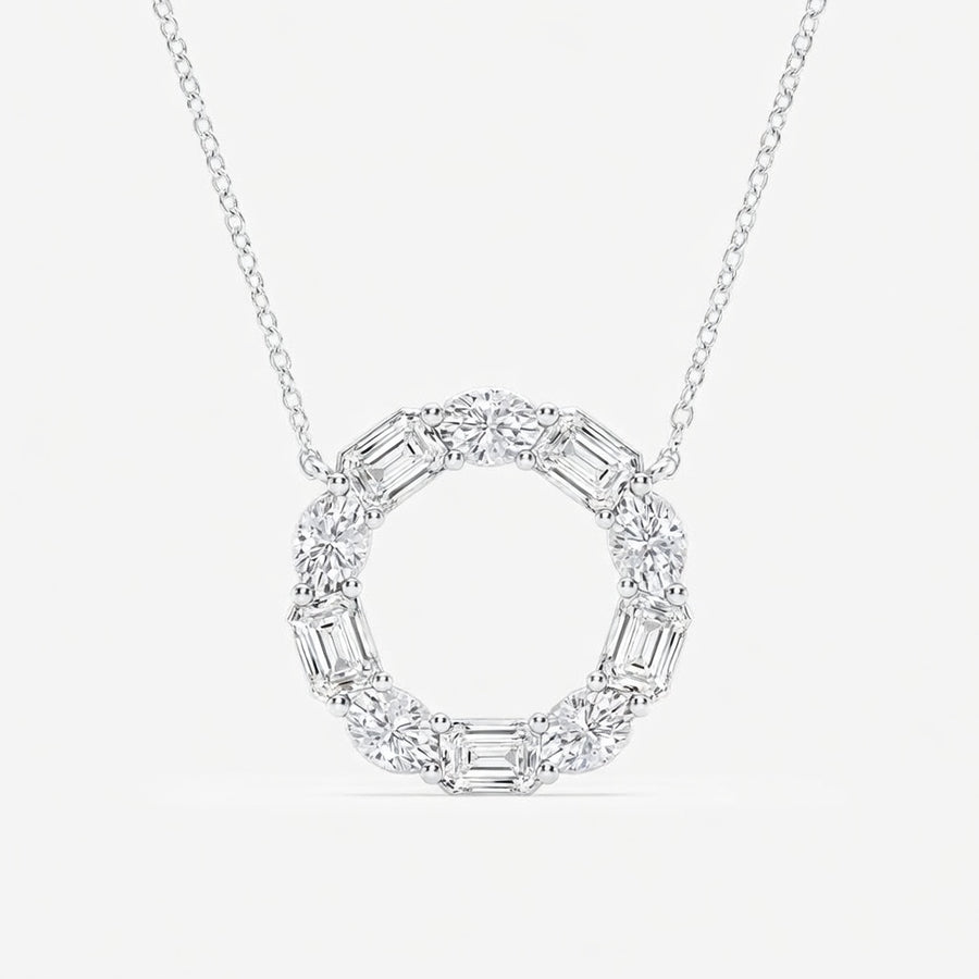 14K White Gold Emerald & Oval Lab-Grown Diamond Circle Pendant (3.00 CTW – D–F / VS1–VS2)