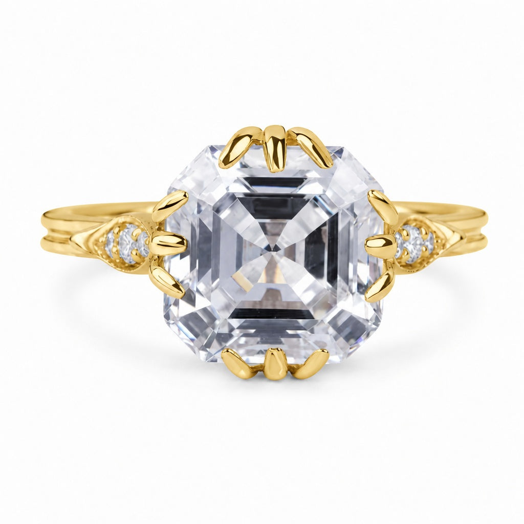 3.50 CT Asscher Cut Lab-Grown Diamond Solitaire Engagement Ring in 14K White Gold – Vintage Decorative Prong Design