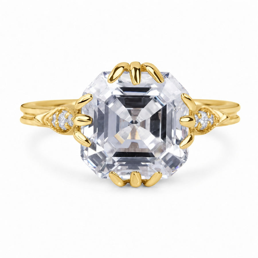 3.50 CT Asscher Cut Lab-Grown Diamond Solitaire Engagement Ring in 14K White Gold – Vintage Decorative Prong Design