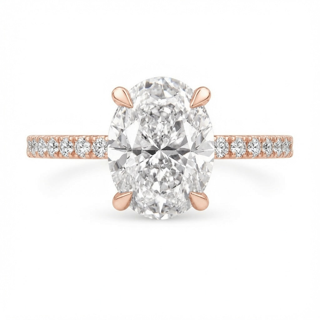 3.00 CT Oval Lab-Grown Diamond Hidden Halo Engagement Ring in 14K White Gold – IGI Certified Bridal Design