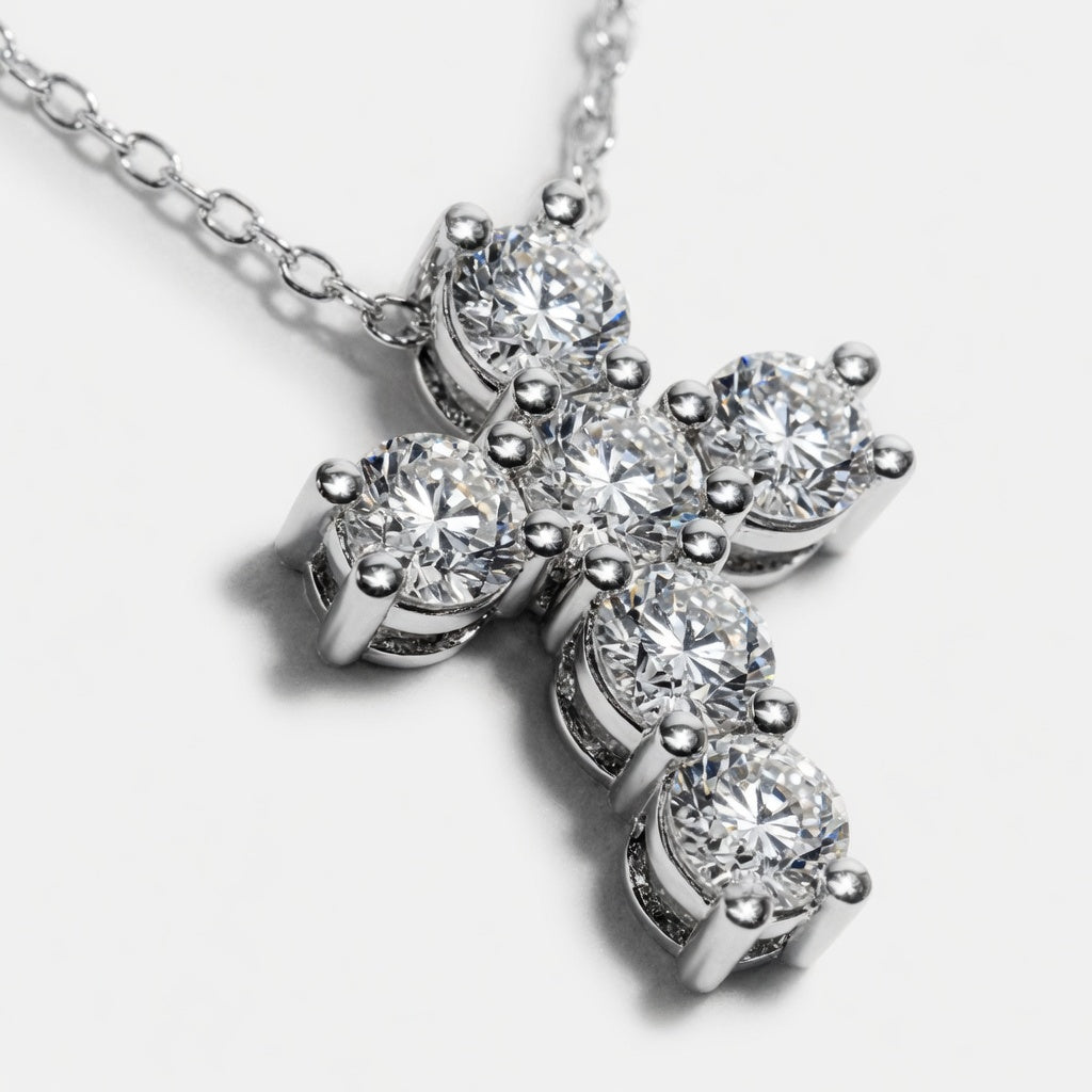 5 CTW Round Lab Grown Diamond Petite Cross Pendant VS1 D–F White Gold 14K