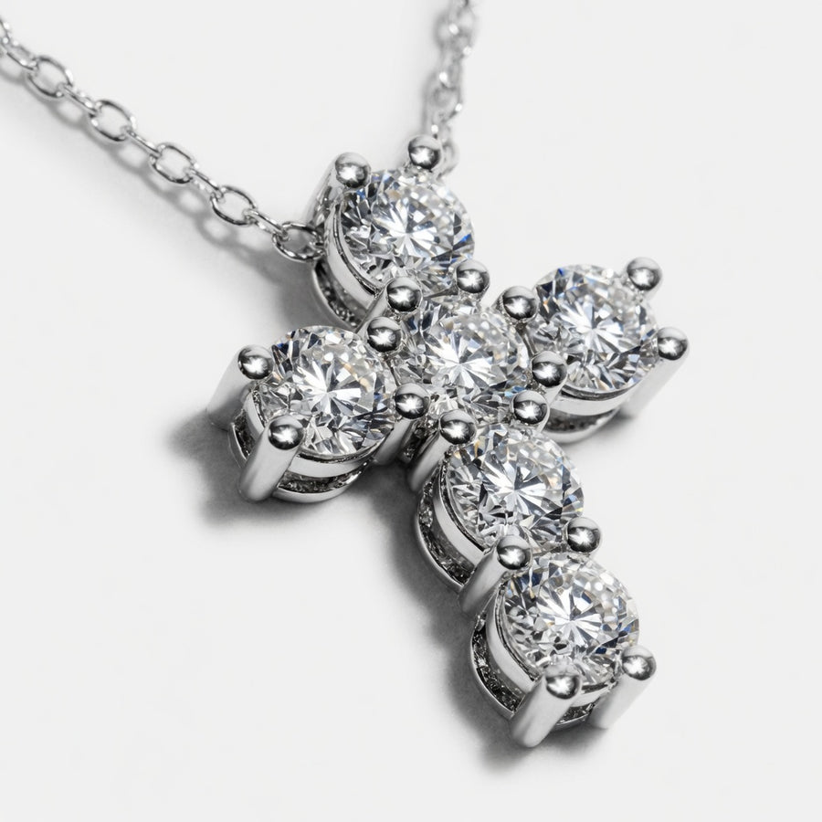 5 CTW Round Lab Grown Diamond Petite Cross Pendant VS1 D–F White Gold 14K
