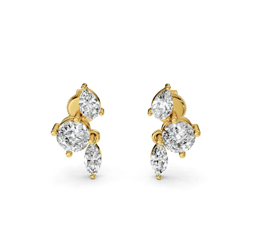2.15 ct Round Marquise Pear Cut Dangle/Drop Prong Diamond Earrings VS1 D