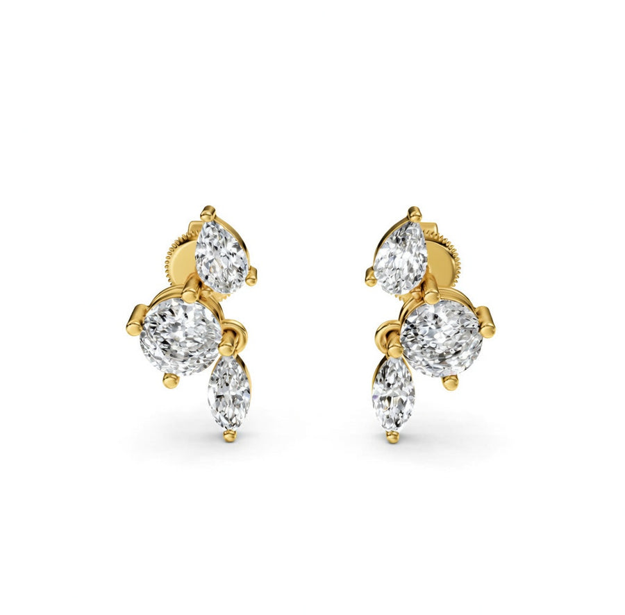 2.15 ct Round Marquise Pear Cut Dangle/Drop Prong Diamond Earrings VS1 D