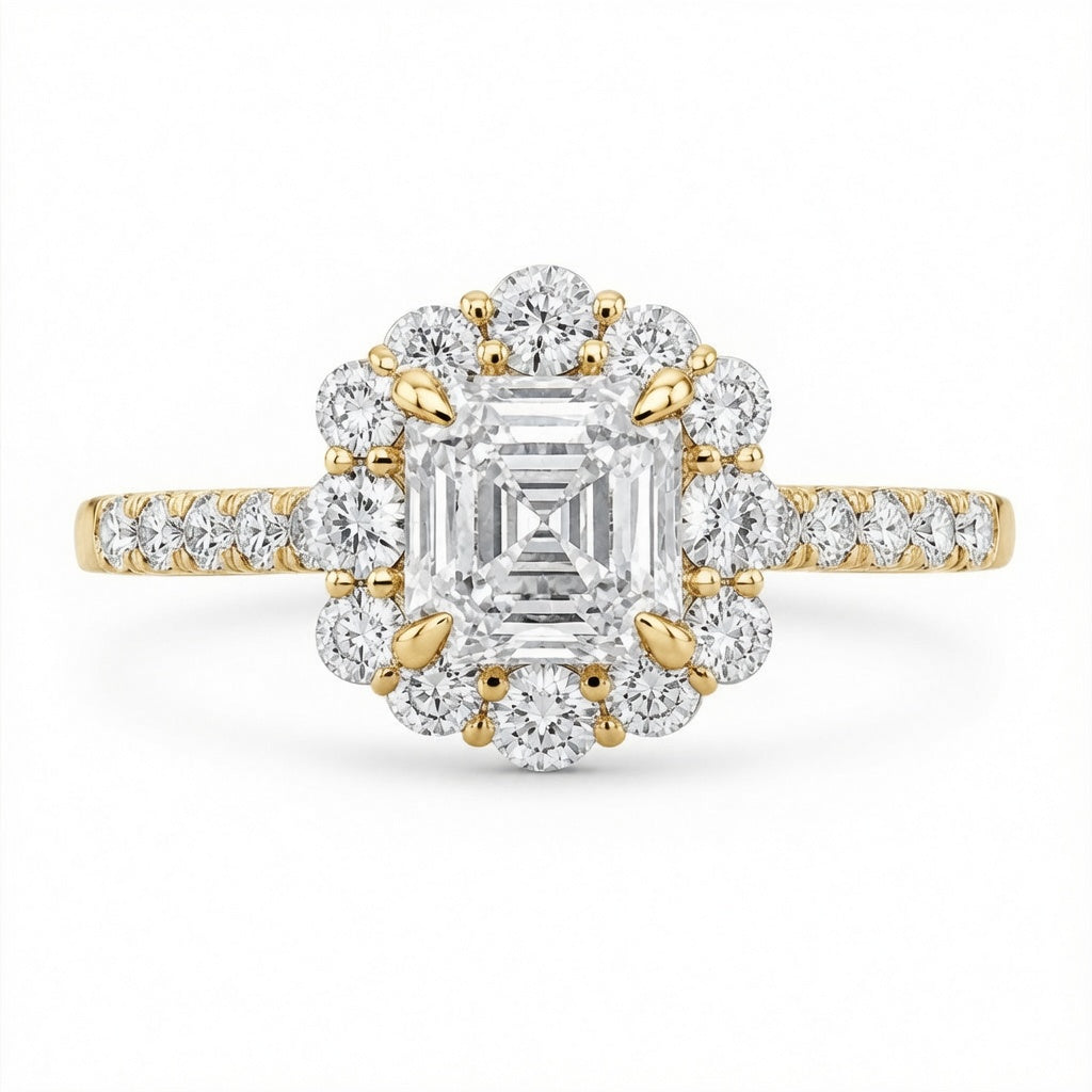 3.00 CT Asscher Cut Lab-Grown Diamond Halo Engagement Ring in 14K White Gold – Conflict-Free Luxury Design