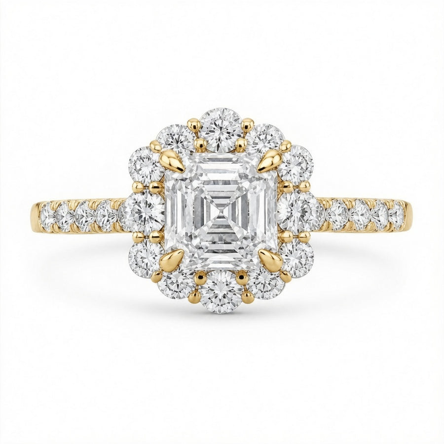 3.00 CT Asscher Cut Lab-Grown Diamond Halo Engagement Ring in 14K White Gold – Conflict-Free Luxury Design