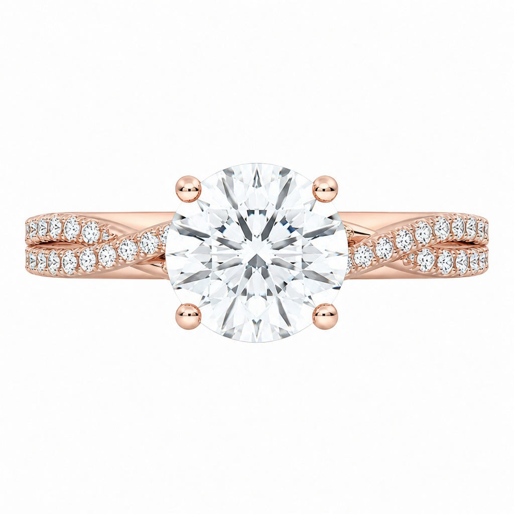 4.00 CT Round Lab-Grown Diamond Petite Twisted Vine Engagement Ring in 14K White Gold – Scalloped Pavé Solitaire Design