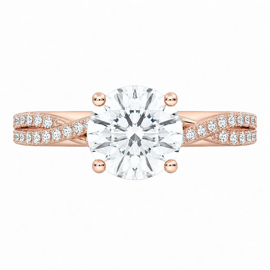 4.00 CT Round Lab-Grown Diamond Petite Twisted Vine Engagement Ring in 14K White Gold – Scalloped Pavé Solitaire Design