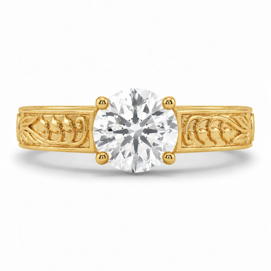 2.00 CT Vintage Round Solitaire Lab-Grown Diamond Engagement Ring in 14K White Gold – Tulip Prong Hand-Engraved Filigree Design