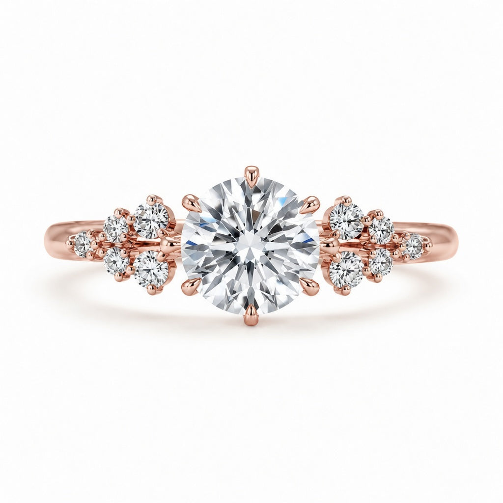 2.00 CT Radiant Cut Lab-Grown Diamond Three-Stone Engagement Ring in 14K White Gold – Cluster Side Stone Bridal Design