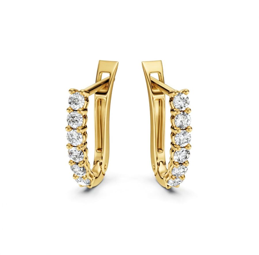 1.11 ct Round Cut Hoop Prong English Lock Diamond Earrings VS1 D White Gold 14k