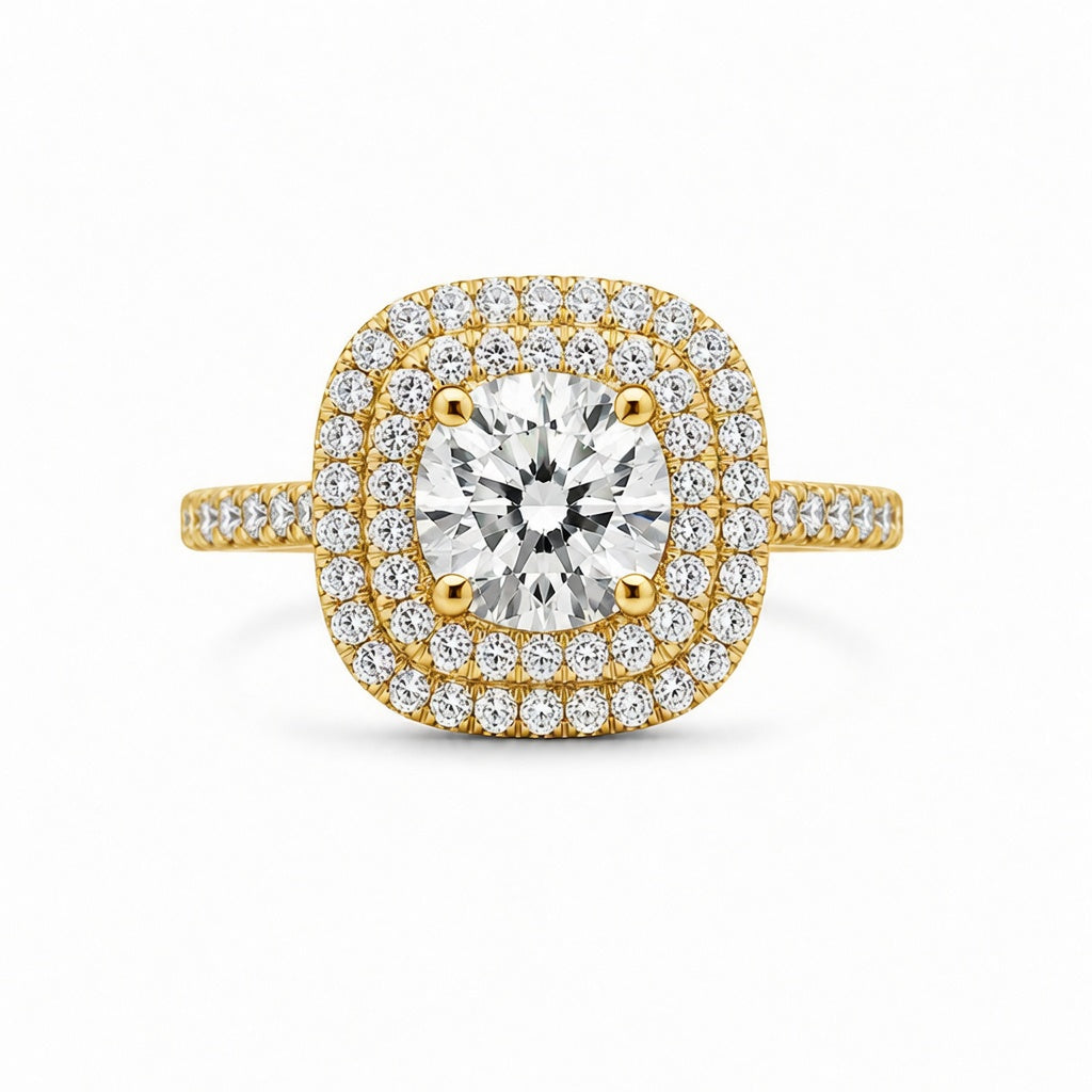 4.00 CT Cushion Cut Lab-Grown Diamond Double Halo Engagement Ring in 14K White Gold – Square Halo Bridal Design