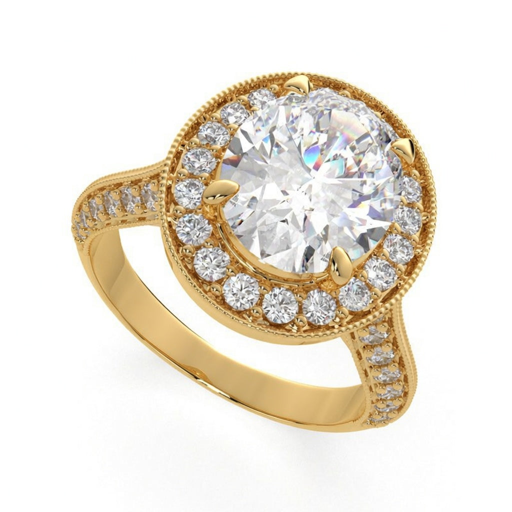Beatrice 1.45 Carat Oval Cut Halo Pave Knife Edge Milgrain Engagement Ring