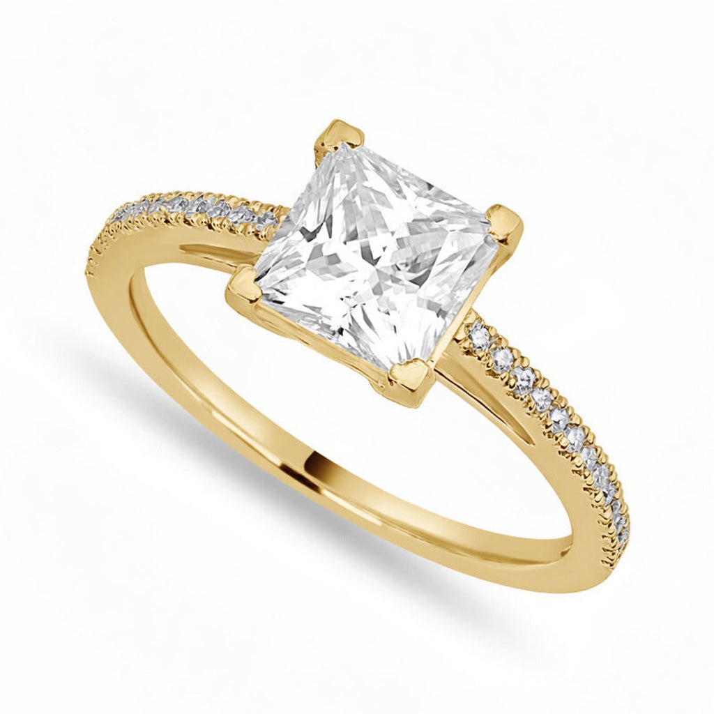 Sophie 1.39 ct Lab Grown Princess Cut Classic Pave Diamond Engagement Ring