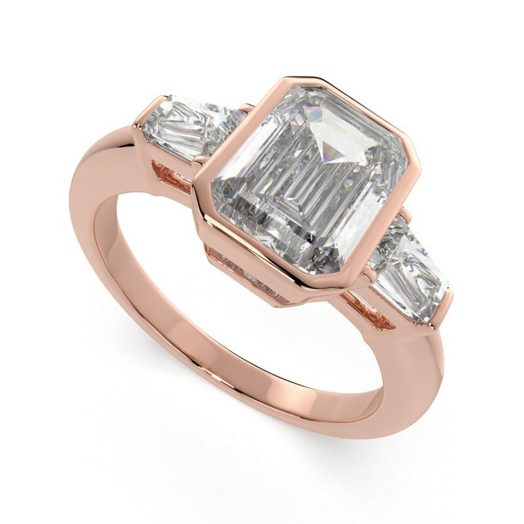 Emilia 3.5 Carat Emerald Cut Trilogy 3 Stone Engagement Ring