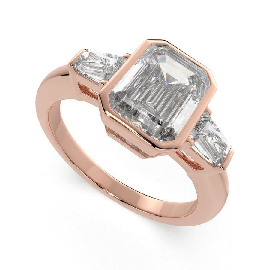 Emilia 1.5 Carat Emerald Cut Trilogy 3 Stone Engagement Ring