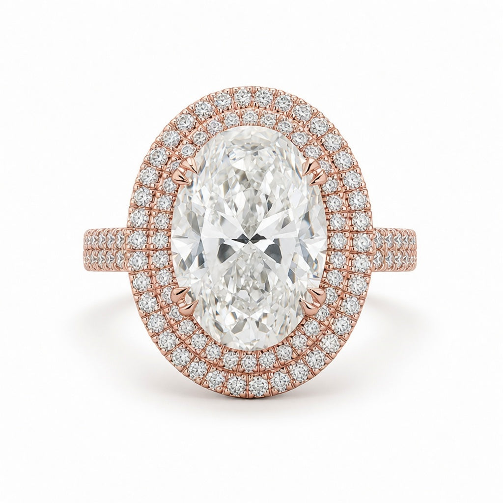 6.00 CT Oval Cut Lab-Grown Diamond Double Halo Engagement Ring in 14K White Gold – Antique Inspired Solitaire Design