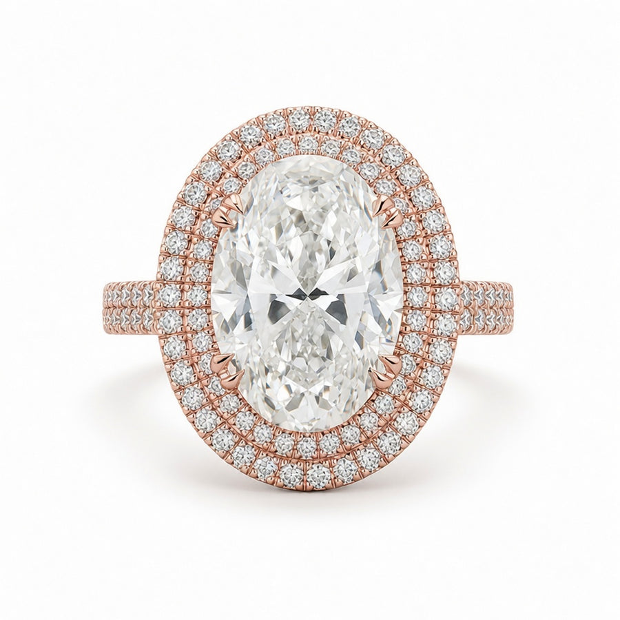 6.00 CT Oval Cut Lab-Grown Diamond Double Halo Engagement Ring in 14K White Gold – Antique Inspired Solitaire Design