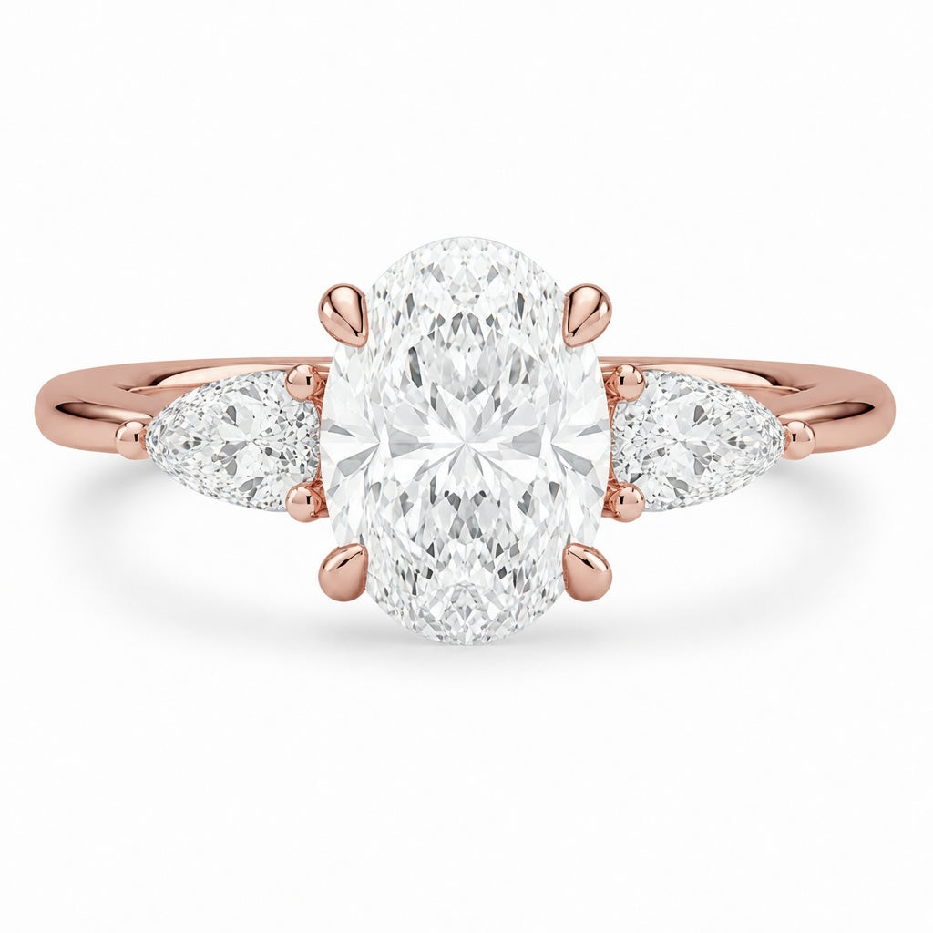 2.00 CT Oval Lab-Grown Diamond Hidden Halo Three-Stone Engagement Ring in 14K White Gold – Adorned Opera Design