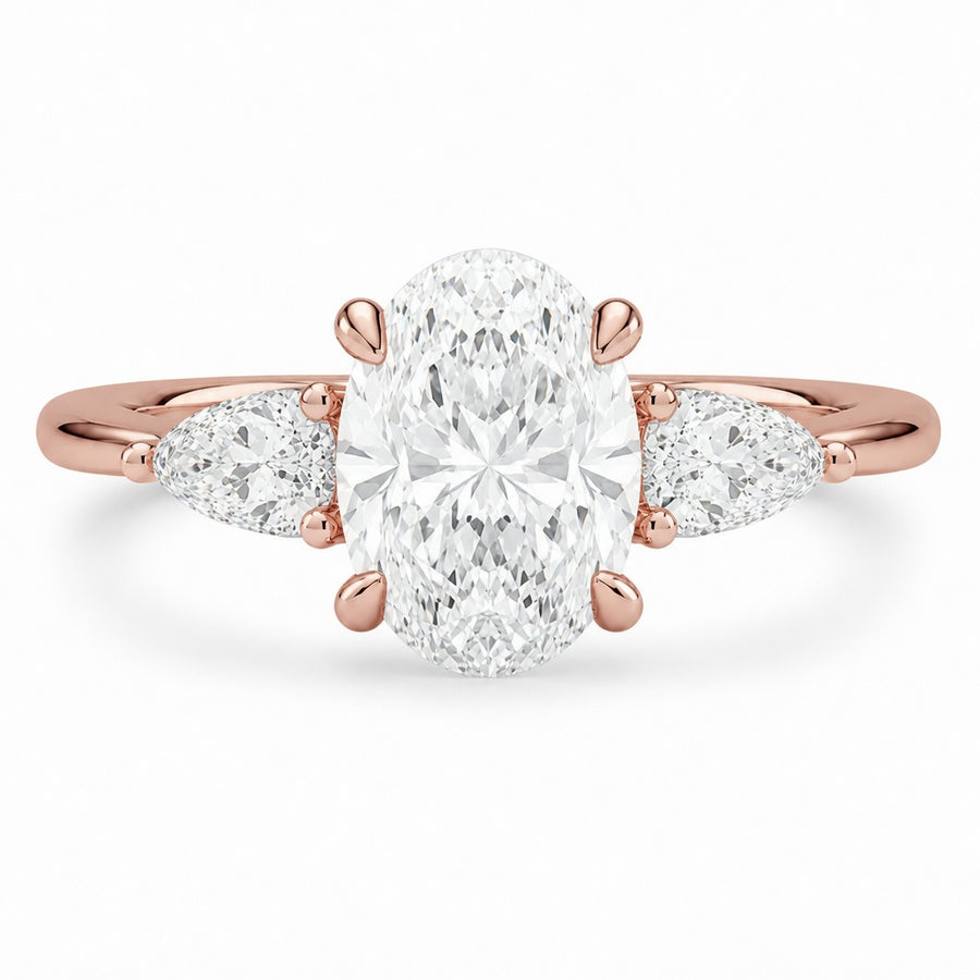 2.00 CT Oval Lab-Grown Diamond Hidden Halo Three-Stone Engagement Ring in 14K White Gold – Adorned Opera Design