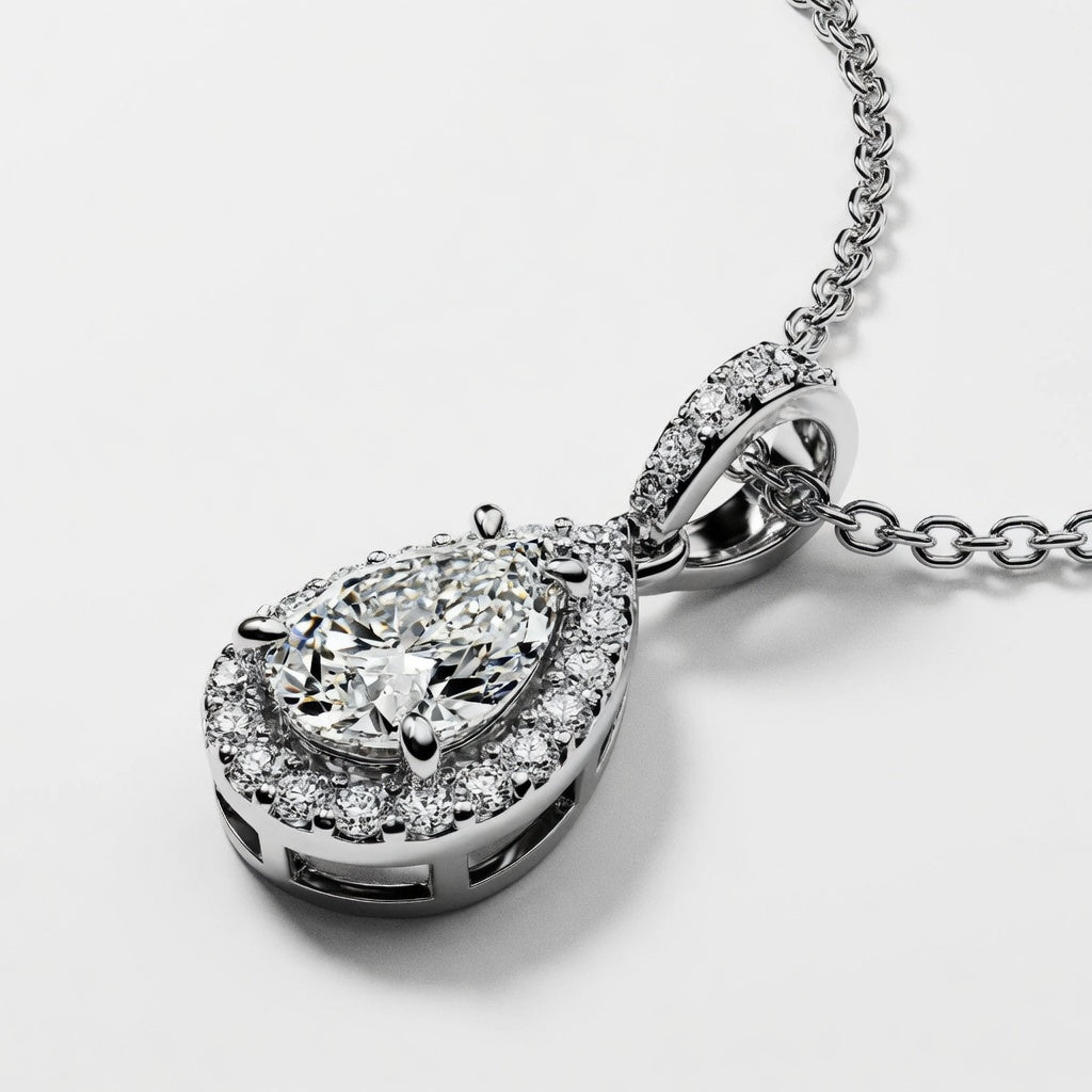 0.75 CTW Pear Lab-Grown Diamond Halo Pendant (D–F / VS1–VS2, IGI Certified)