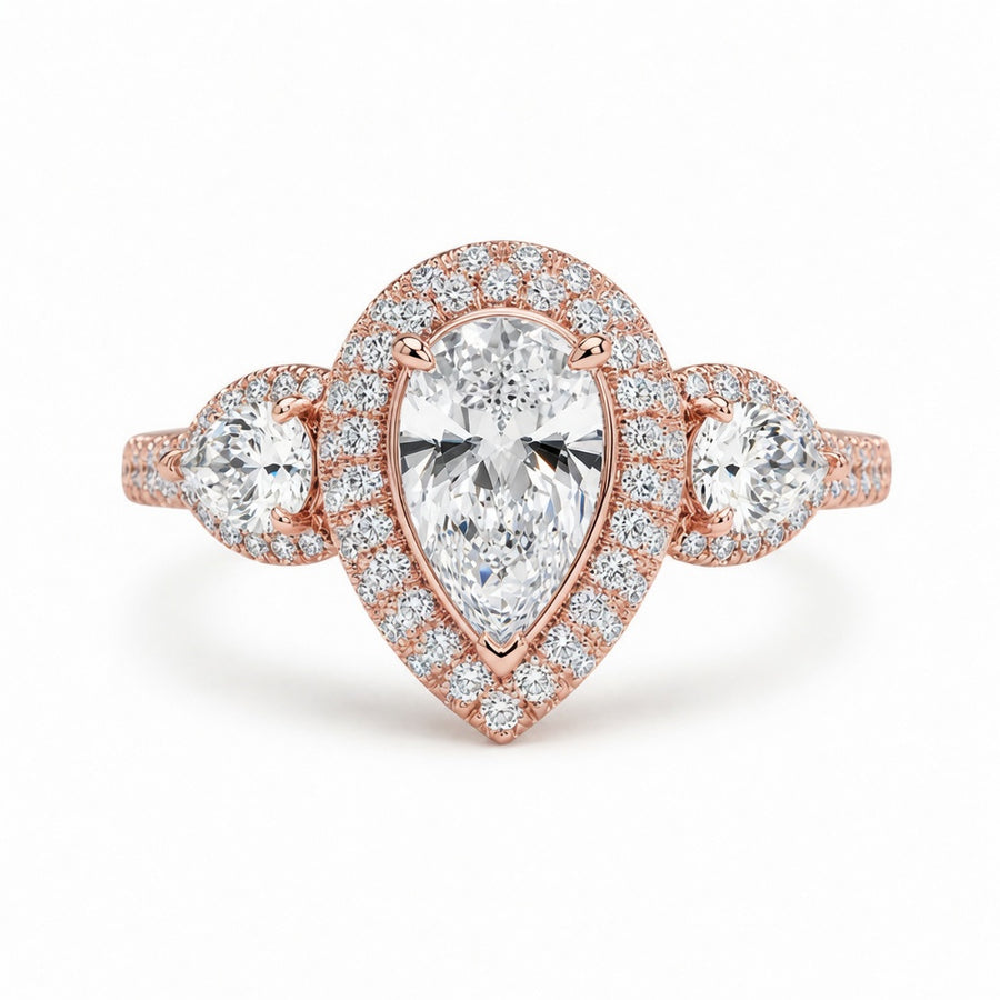 3.00 CT Pear Cut Lab-Grown Diamond Double Halo Engagement Ring in 14K White Gold