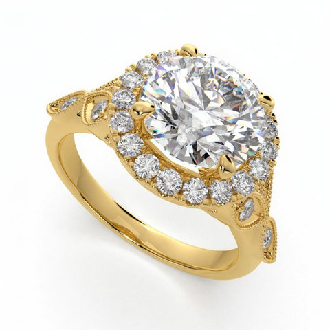 Ada 4.35 Carat Round Cut Halo Pave Engagement Ring