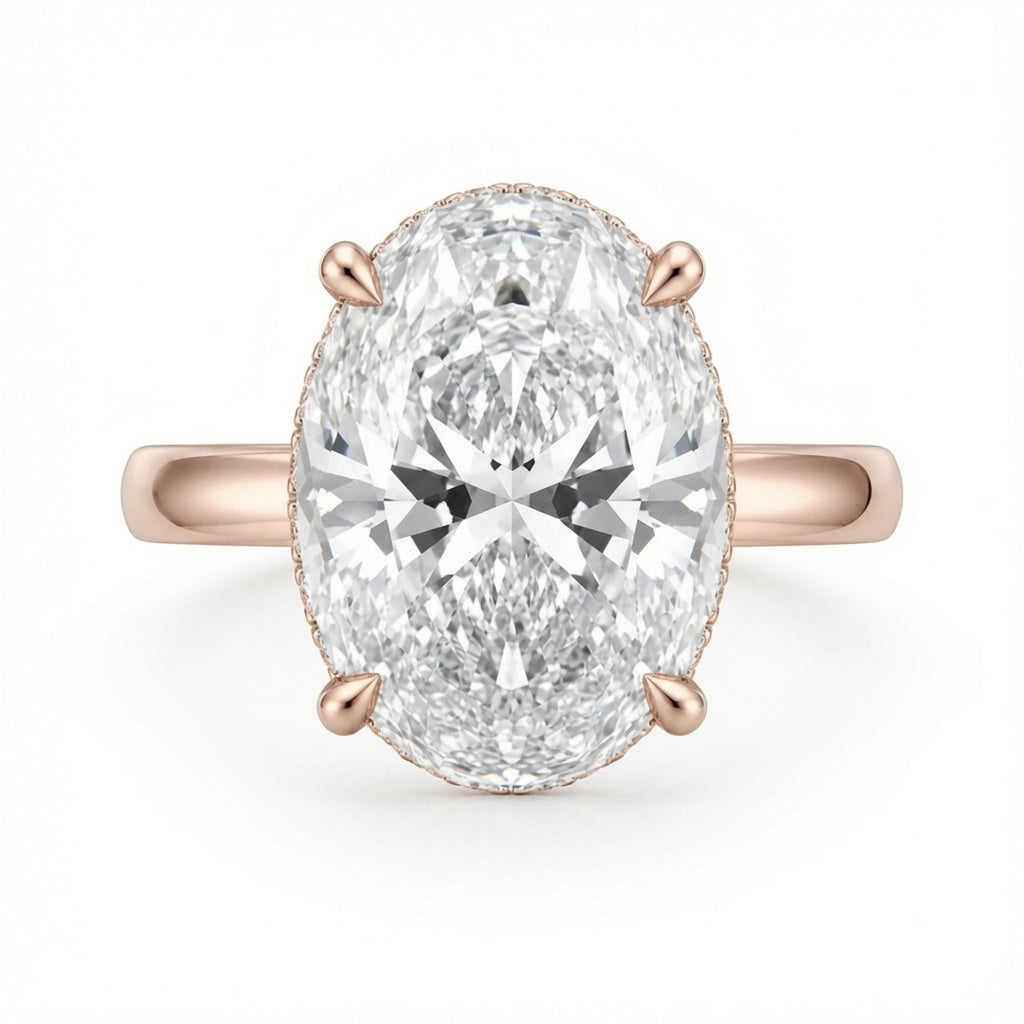 3.00 CT Oval Lab-Grown Diamond Hidden Halo Engagement Ring in 14K White Gold – Pavé Band Design | IGI Certified