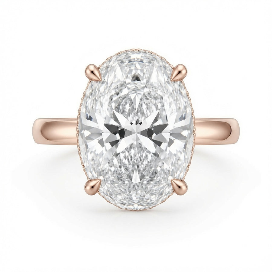 3.00 CT Oval Lab-Grown Diamond Hidden Halo Engagement Ring in 14K White Gold – Pavé Band Design | IGI Certified