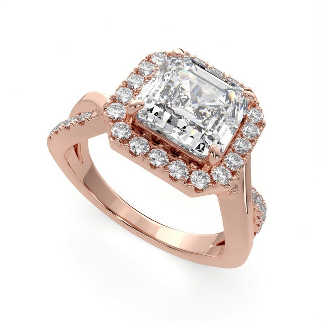 Celestina 2.35 Carat Emerald Cut Halo Pave Split Shank Engagement Ring
